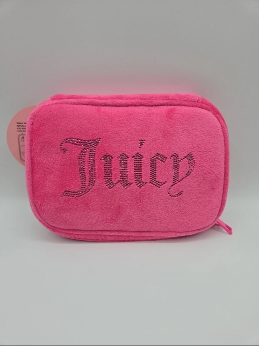 Juicy Couture Bright Pink Plush Rhinestone Logo Pouch travel jewelry organiser